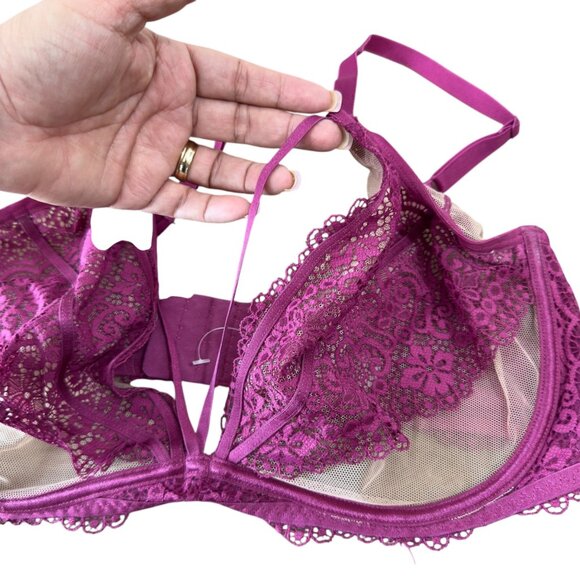 Adore Me Women Sexy Purple Lace Sheer Underwire Bra Size 38DDD Strappy Unlined - Picture 6 of 10
